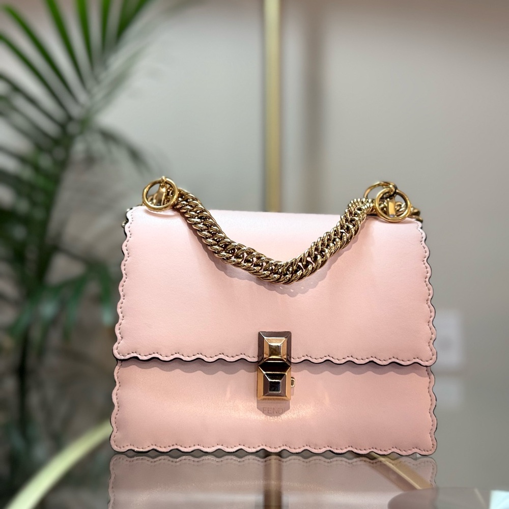 FENDI Vitello Liberty Scalloped Studded Small Kan I Shoulder Bag